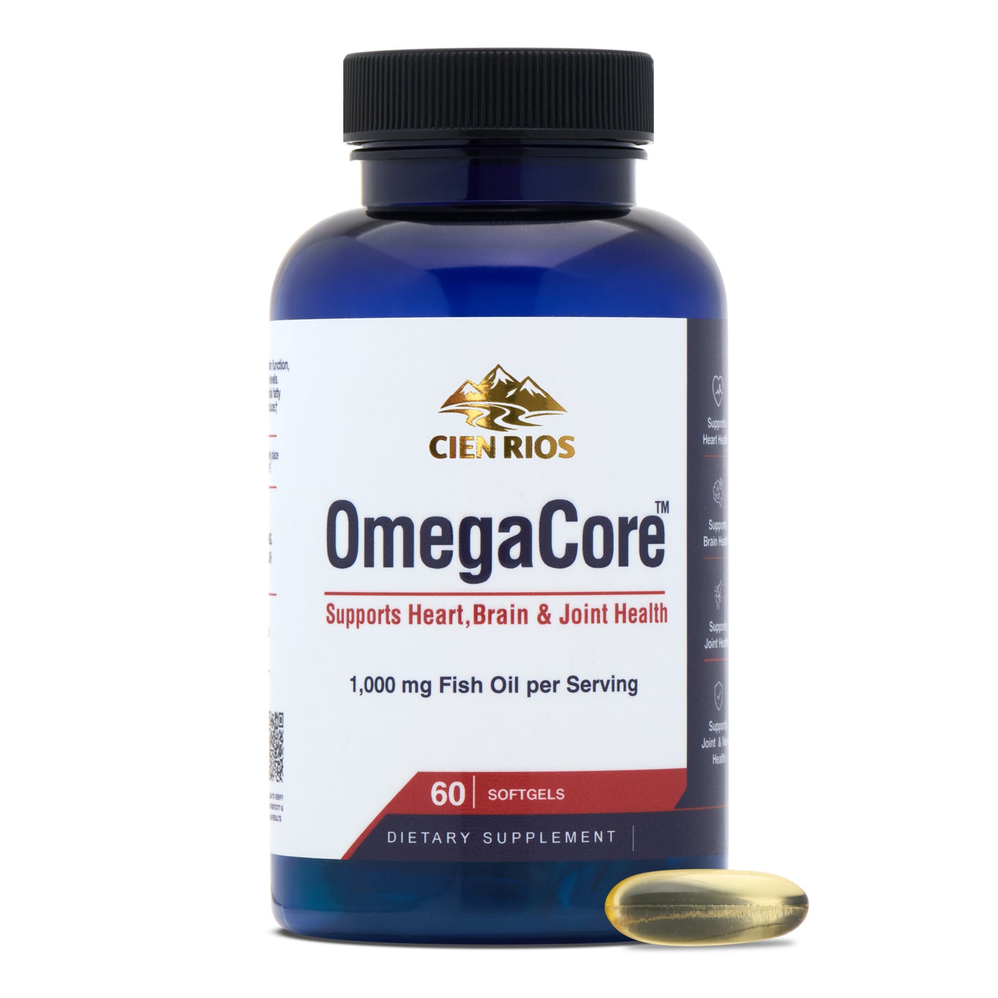 OmegaCore bottle with softgel — what's inside