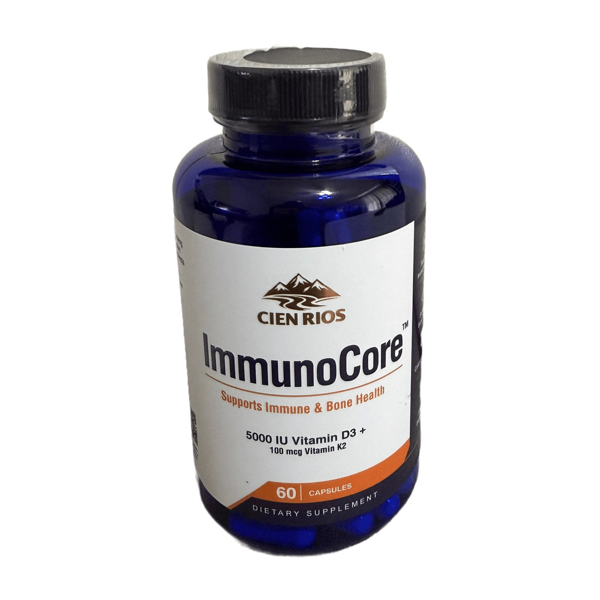 ImmunoCore Vitamin D3 + K2 bottle, front label, white background