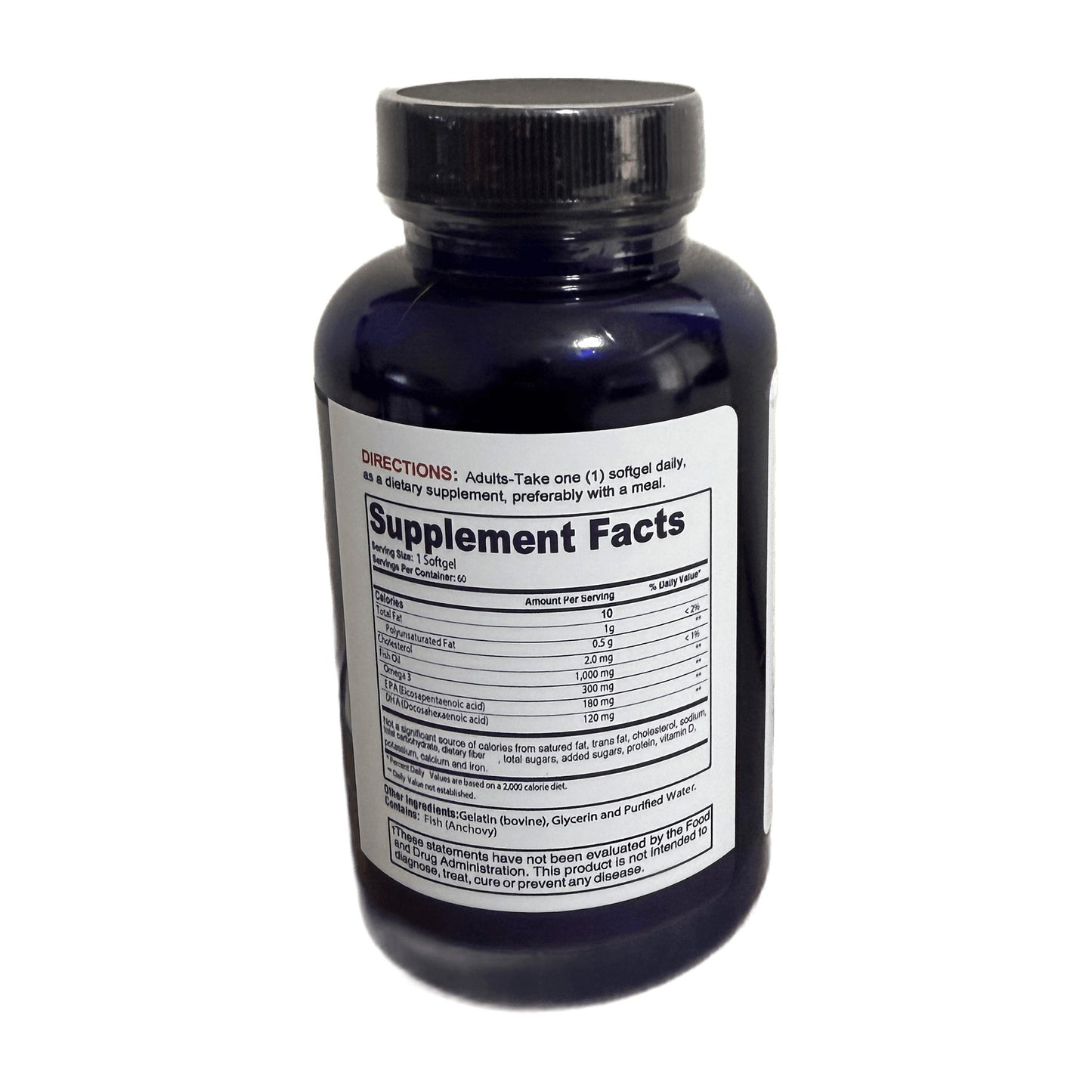 OmegaCore Supplement Facts panel, white background