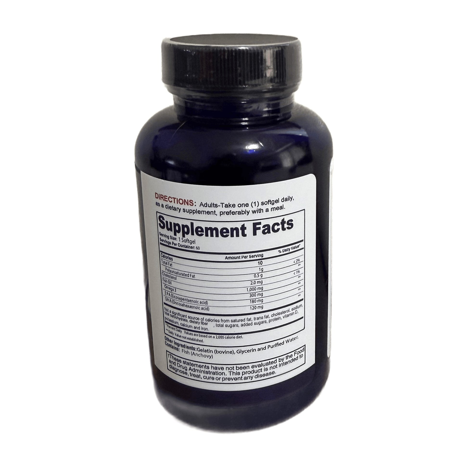 OmegaCore Supplement Facts panel, white background
