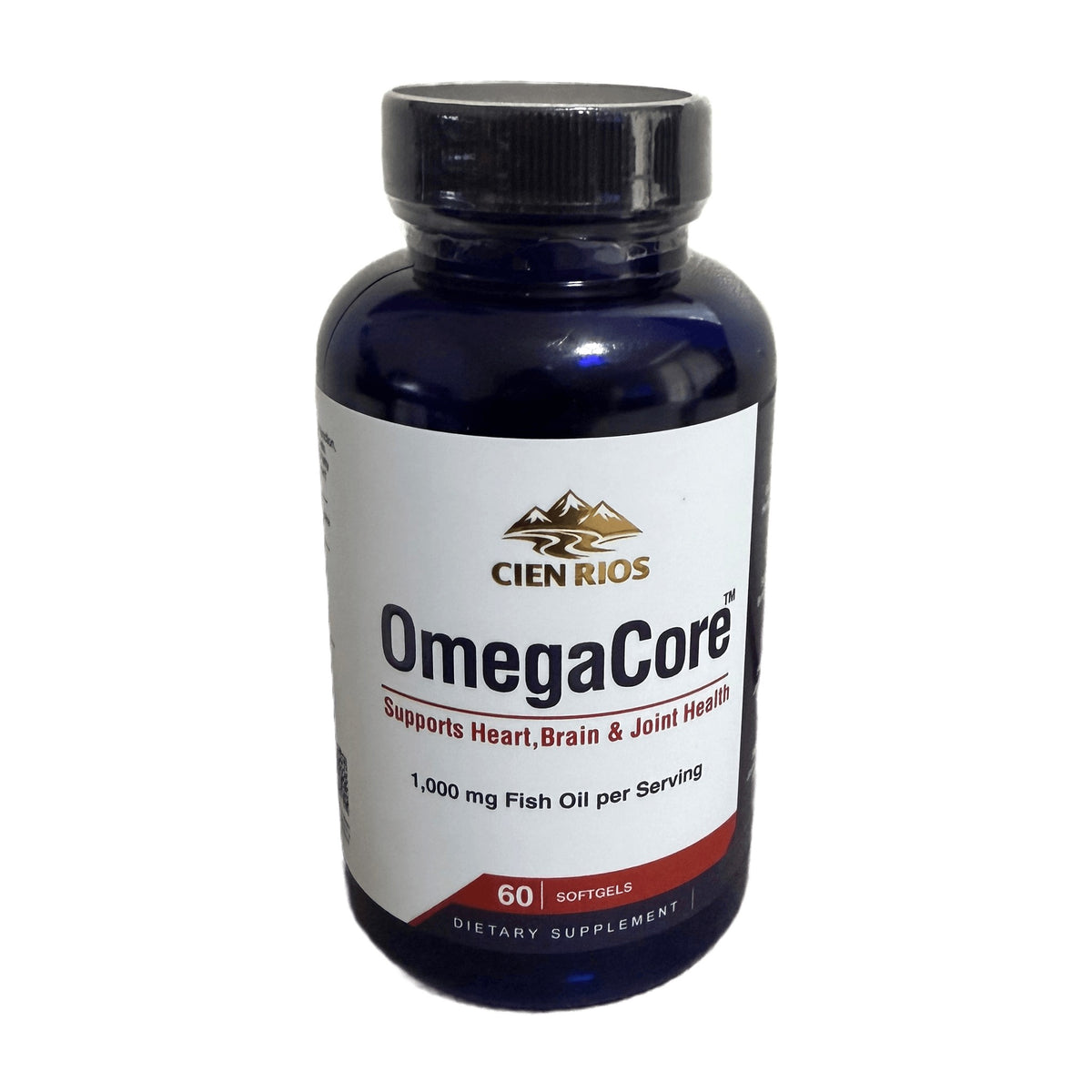 OmegaCore Omega-3 bottle, front label, white background